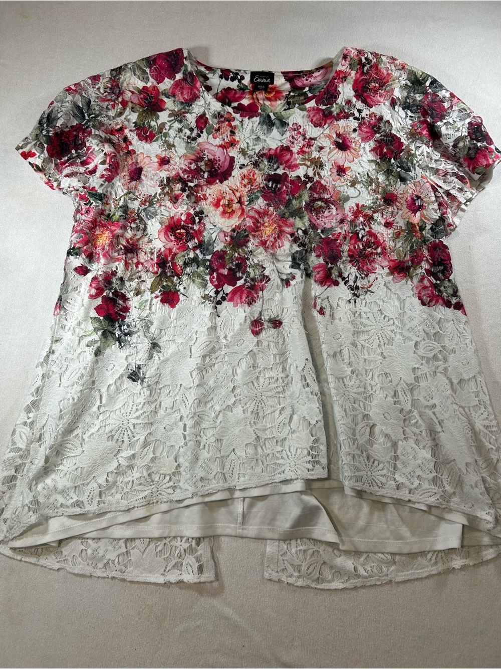 Simply Emma Cream Lace Top with Pink Floral Print